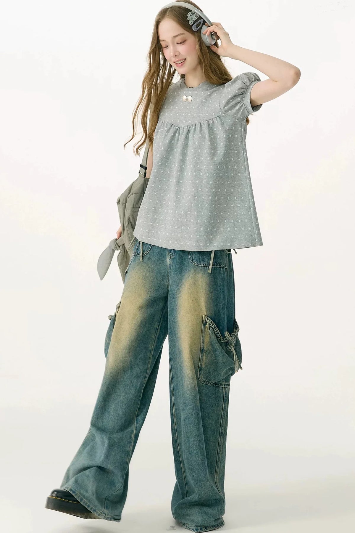 Polka Dot Puff Sleeve T-Shirt