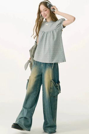 Polka Dot Puff Sleeve T-Shirt