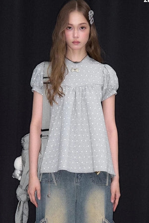 Polka Dot Puff Sleeve T-Shirt