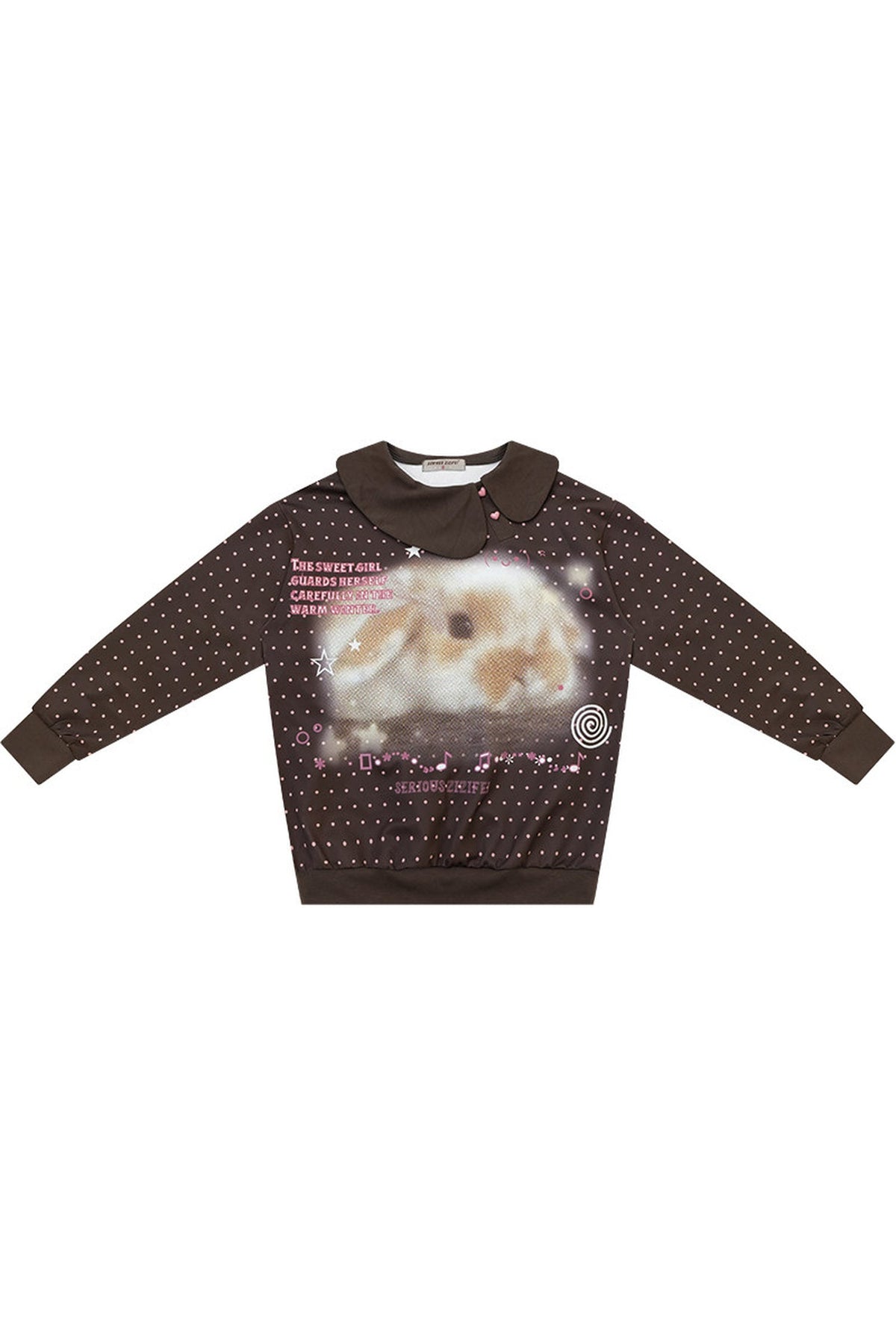Polka Dot Rabbit Print Doll Collar Sweatshirt