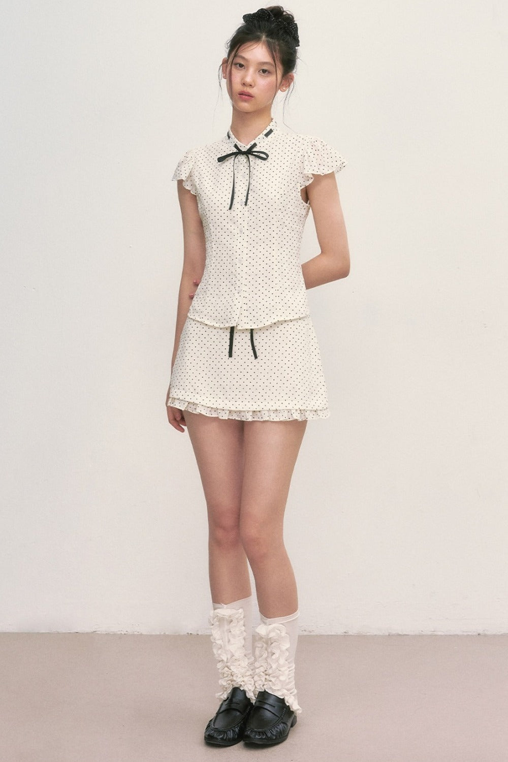 Polka Dot Ruffled A-Line Skirt