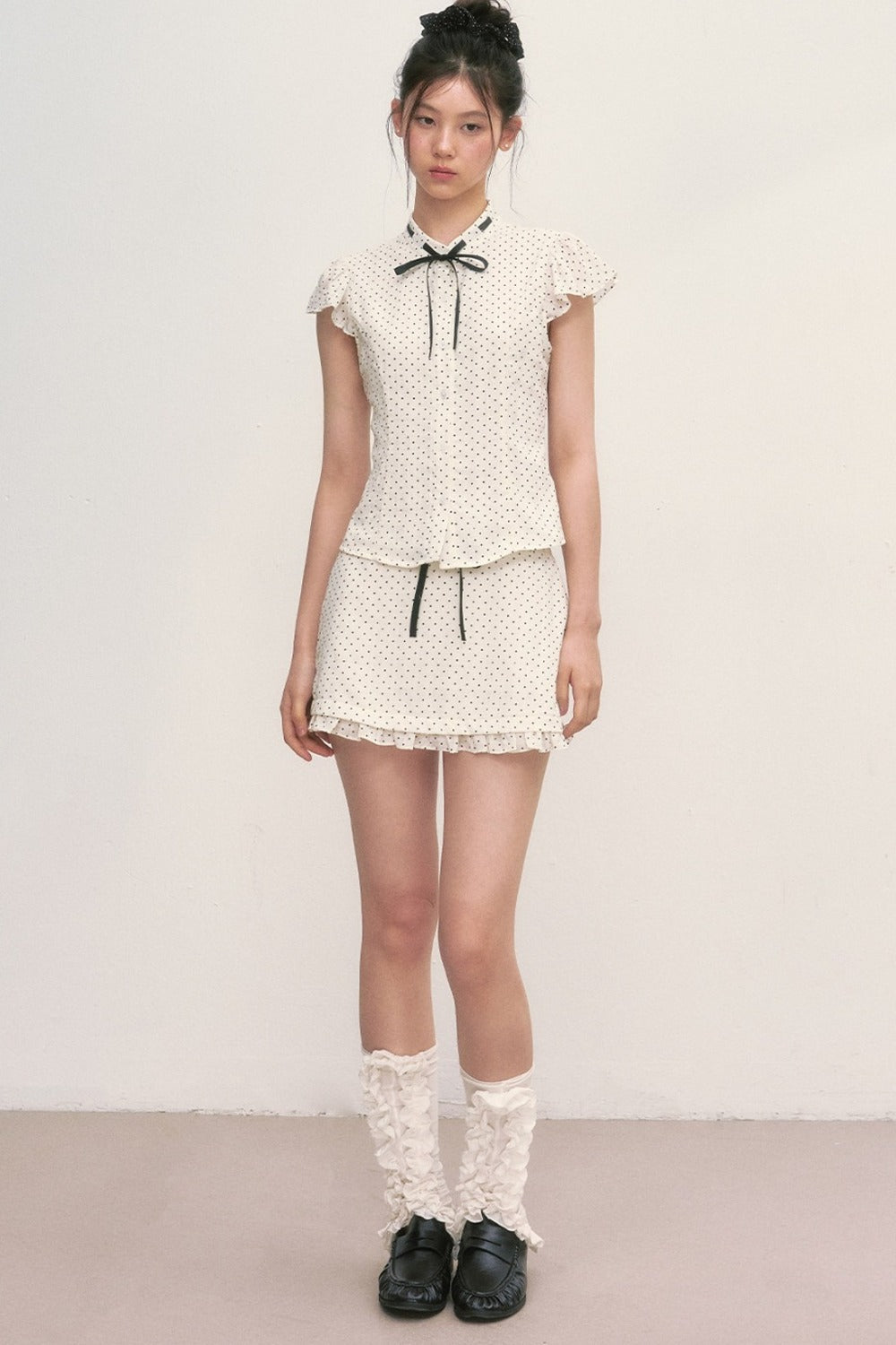 Polka Dot Ruffled A-Line Skirt