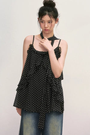 Polka Dot Ruffled Chiffon Camisole