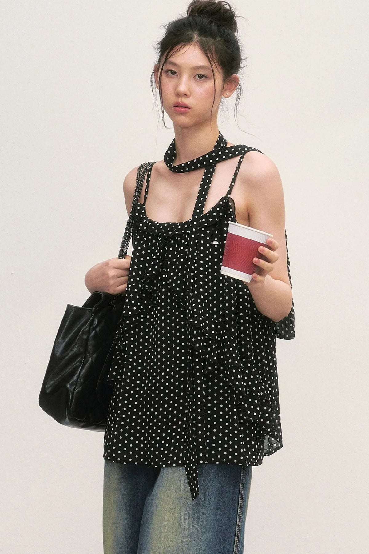 Polka Dot Ruffled Chiffon Camisole