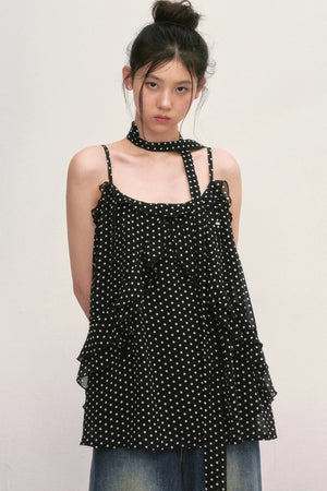 Polka Dot Ruffled Chiffon Camisole