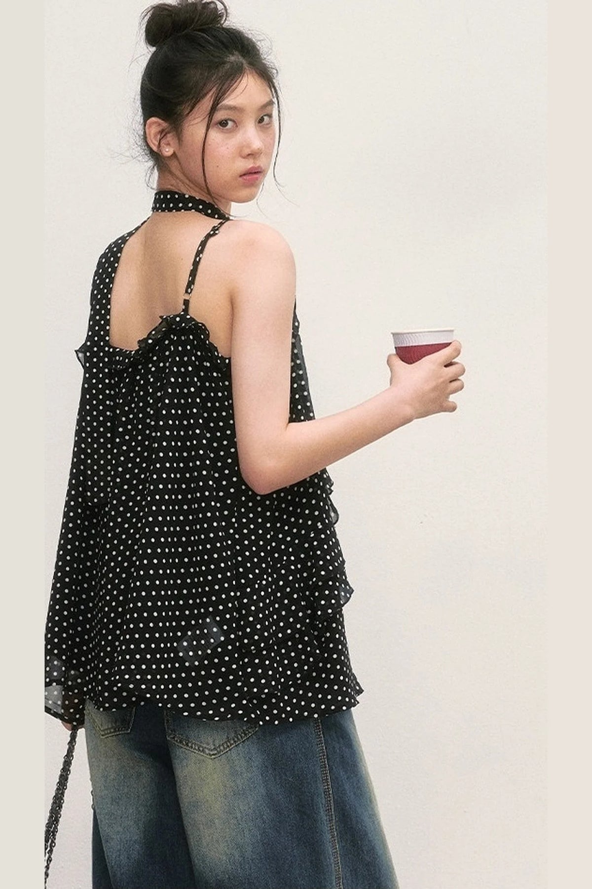Polka Dot Ruffled Chiffon Camisole