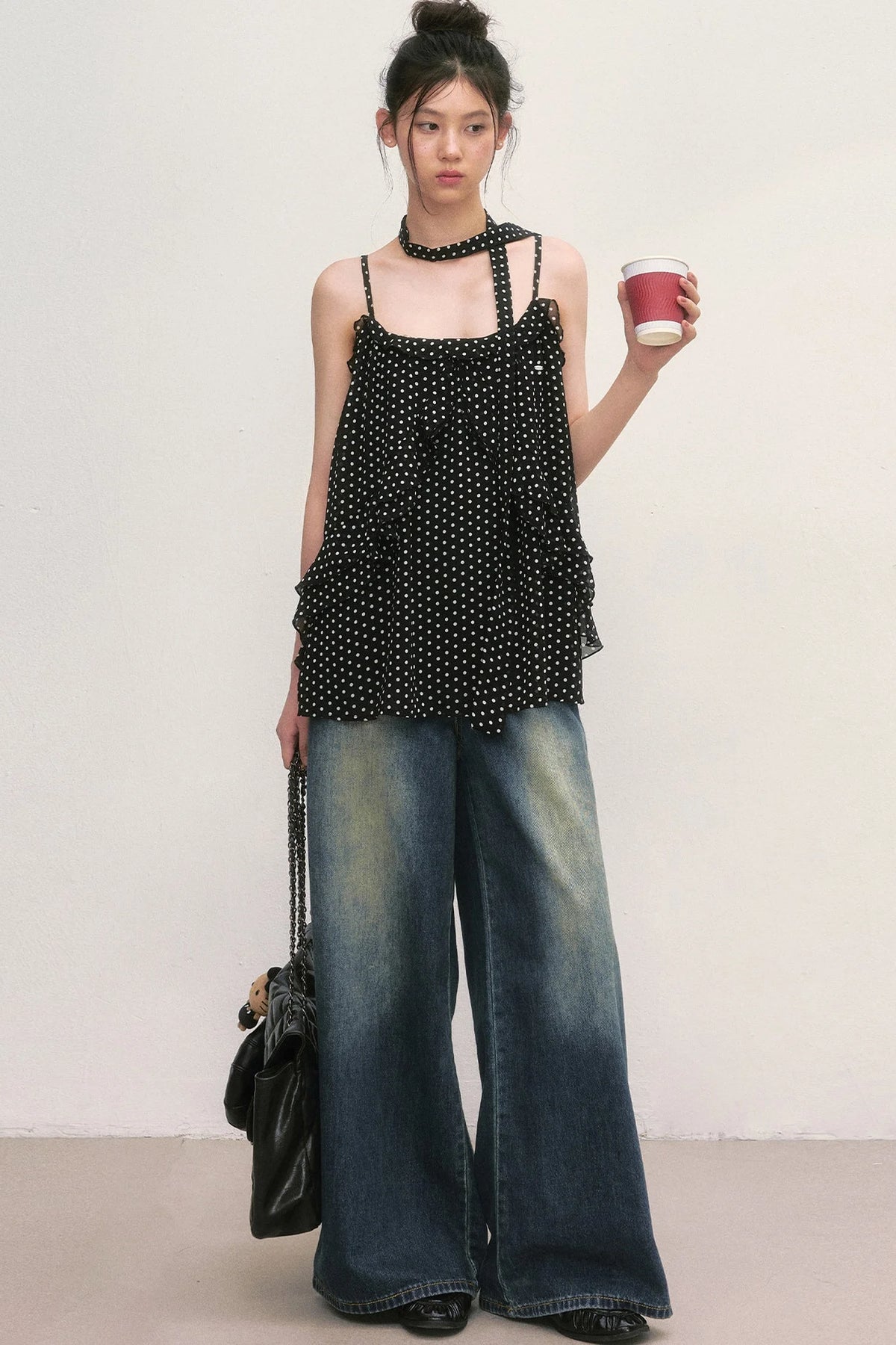 Polka Dot Ruffled Chiffon Camisole