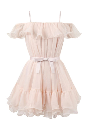 Polka Dot Ruffled Off-Shoulder Strap Mesh Dress
