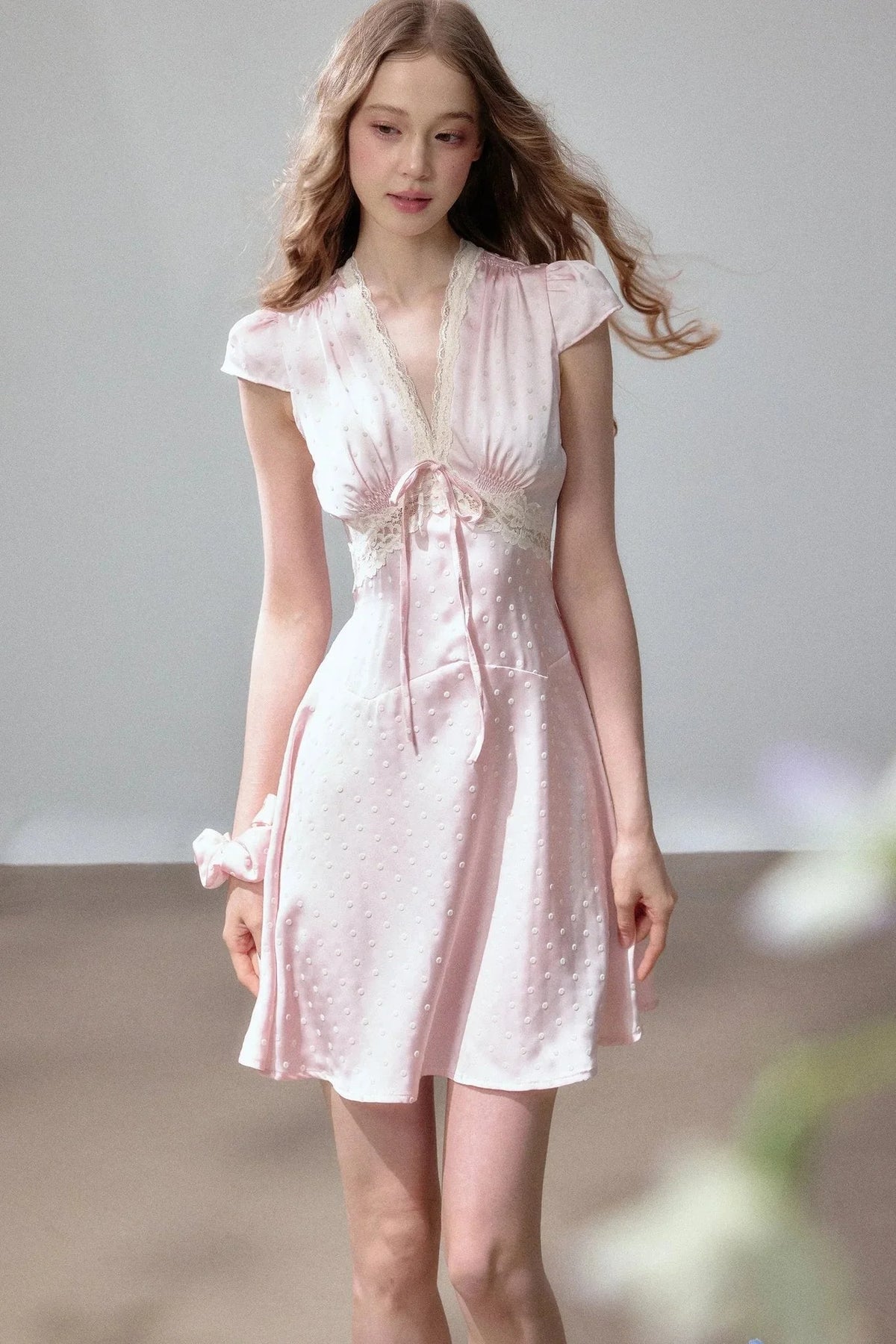 Polka Dot Satin Lace Dress