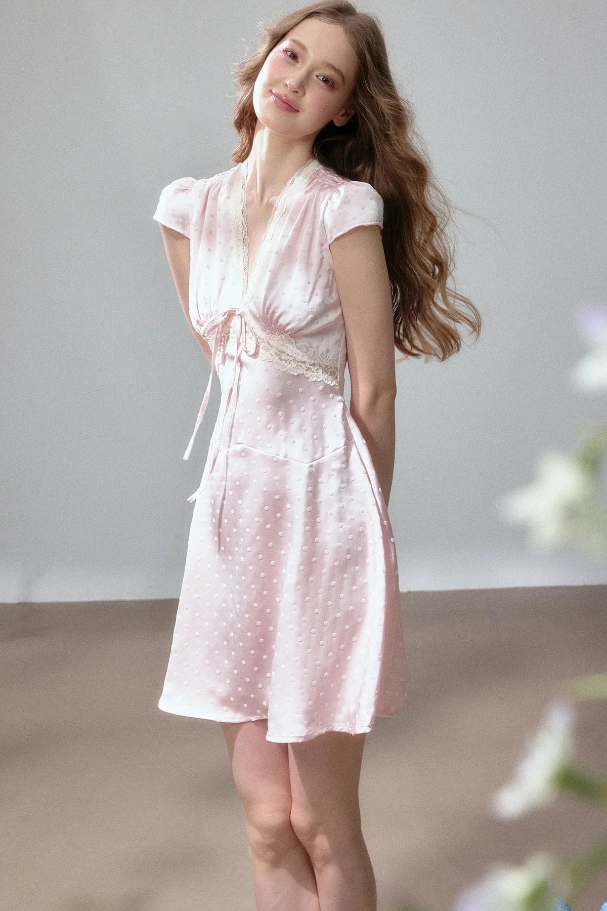 Polka Dot Satin Lace Dress