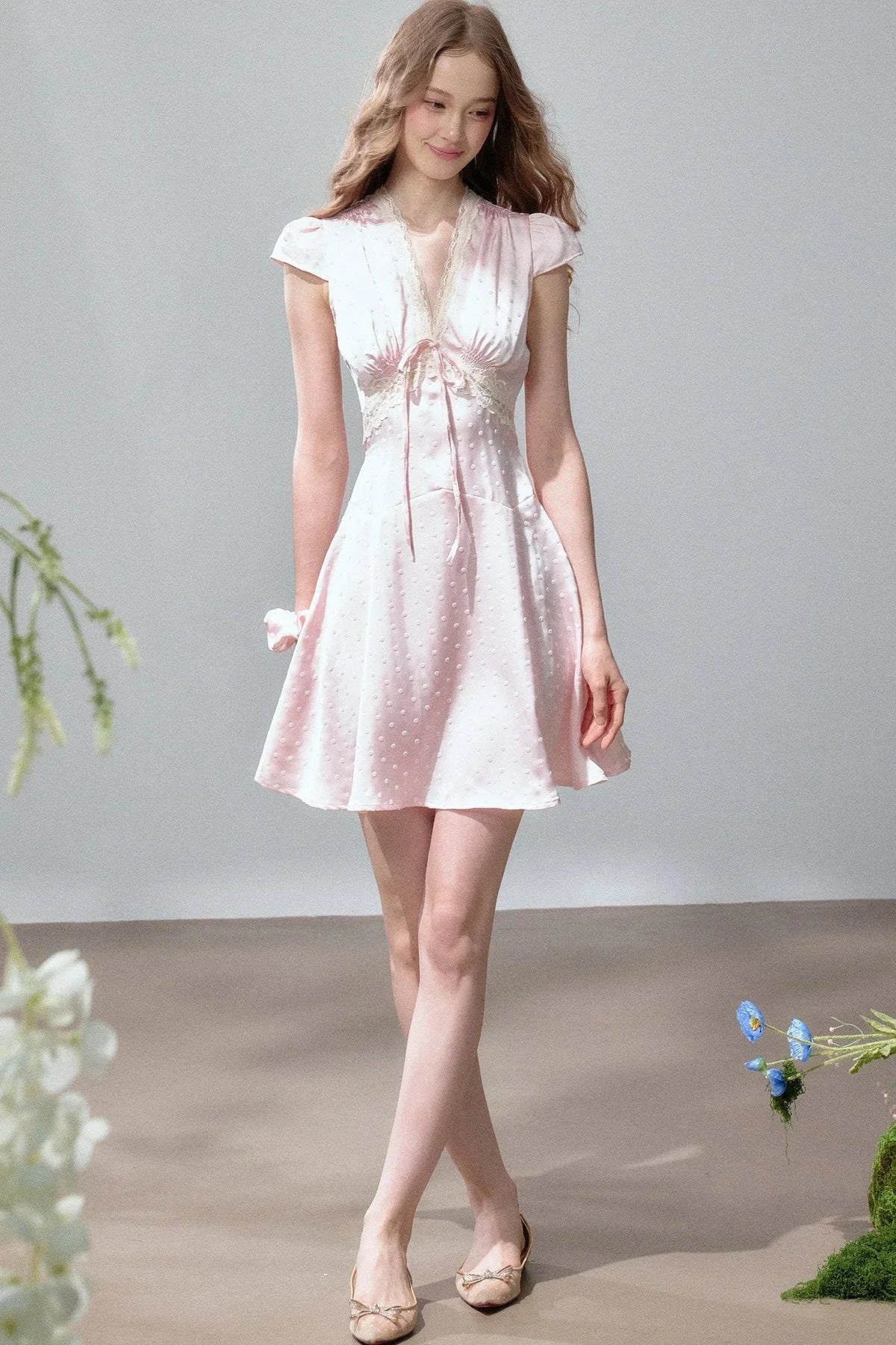 Polka Dot Satin Lace Dress