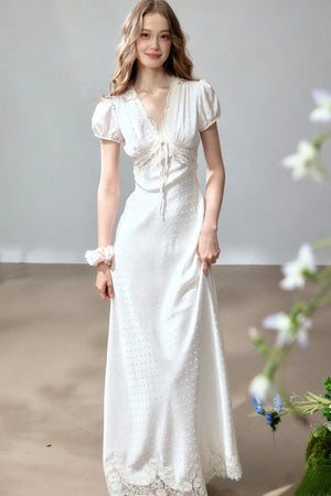Polka Dot Satin Lace Long Dress