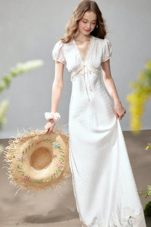 Polka Dot Satin Lace Long Dress