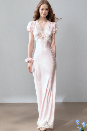Polka Dot Satin Lace Long Dress