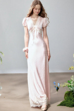 Polka Dot Satin Lace Long Dress