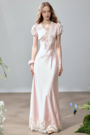 Polka Dot Satin Lace Long Dress