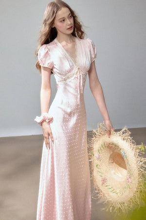Polka Dot Satin Lace Long Dress