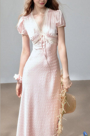 Polka Dot Satin Lace Long Dress