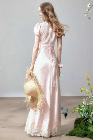 Polka Dot Satin Lace Long Dress