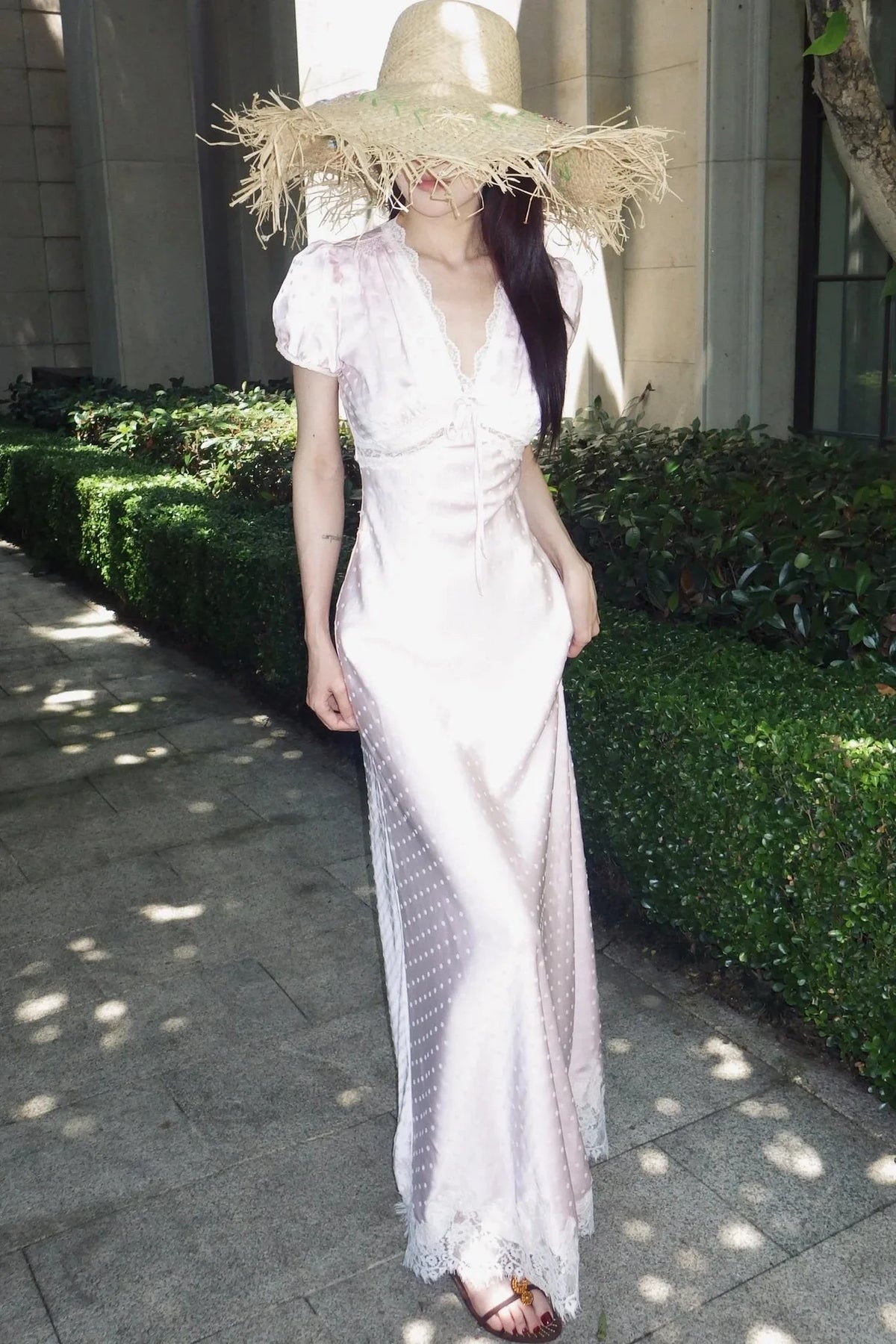 Polka Dot Satin Lace Long Dress