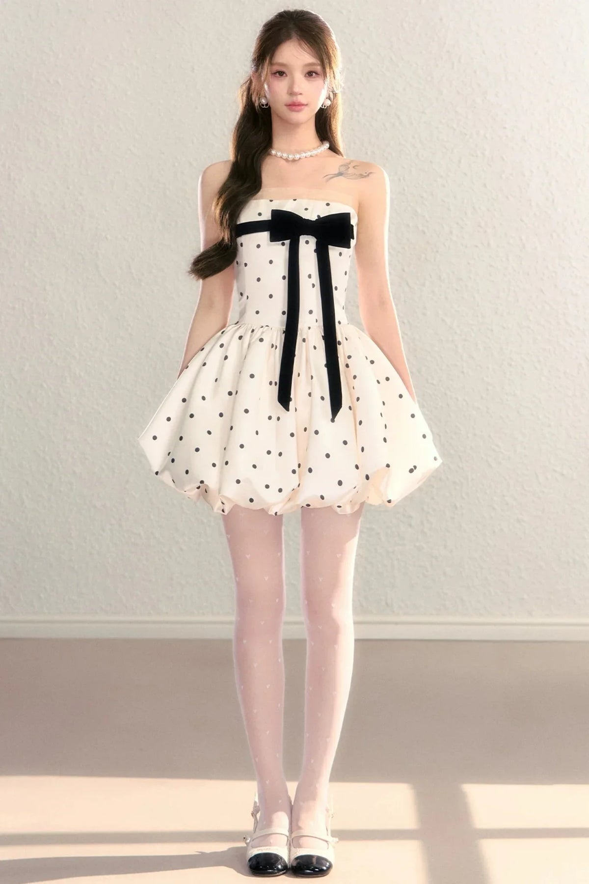 Polka Dot Satin Puff Dress