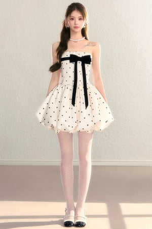 Polka Dot Satin Puff Dress