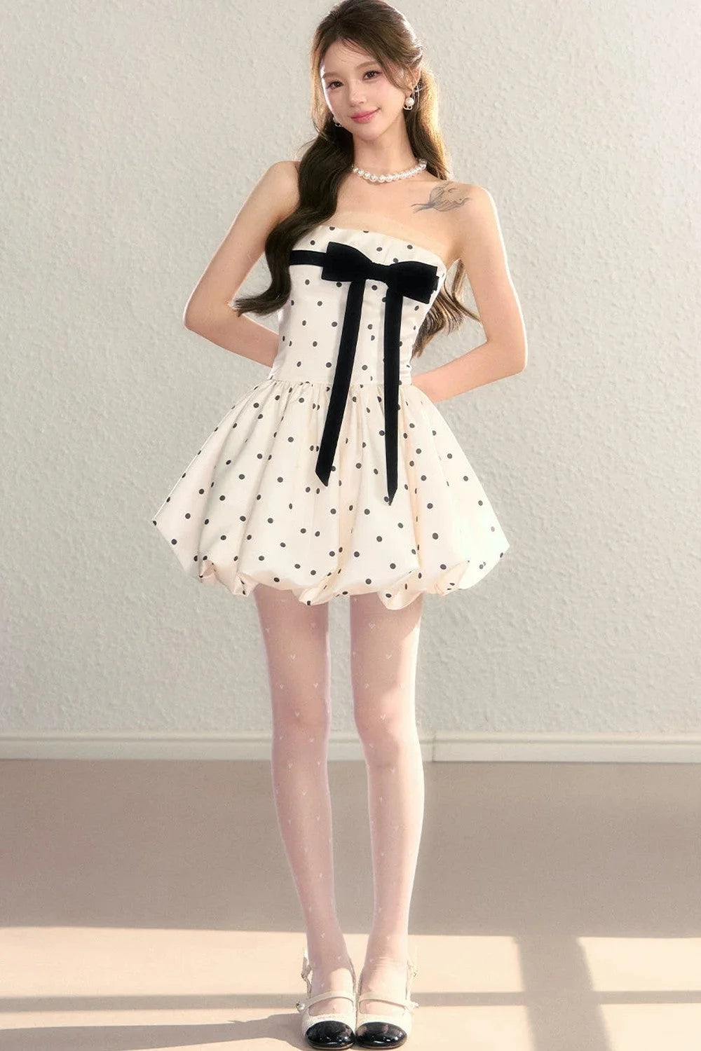 Polka Dot Satin Puff Dress