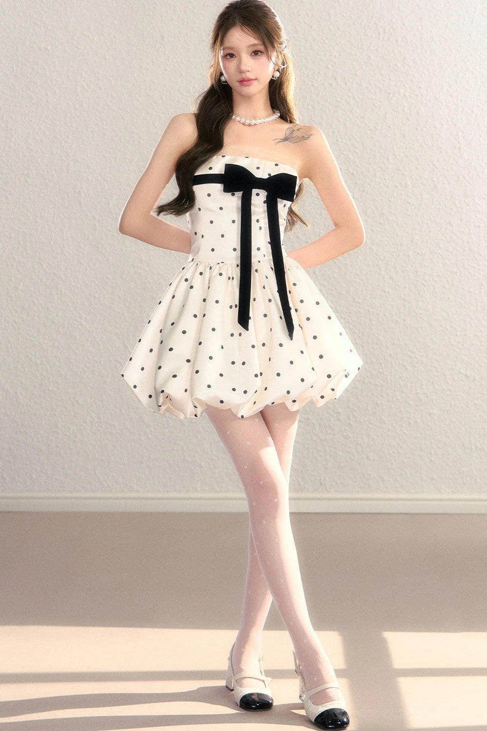 Polka Dot Satin Puff Dress