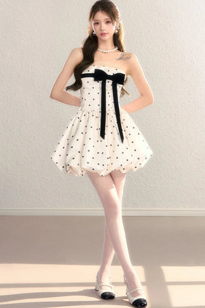 Polka Dot Satin Puff Dress
