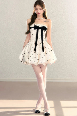 Polka Dot Satin Puff Dress