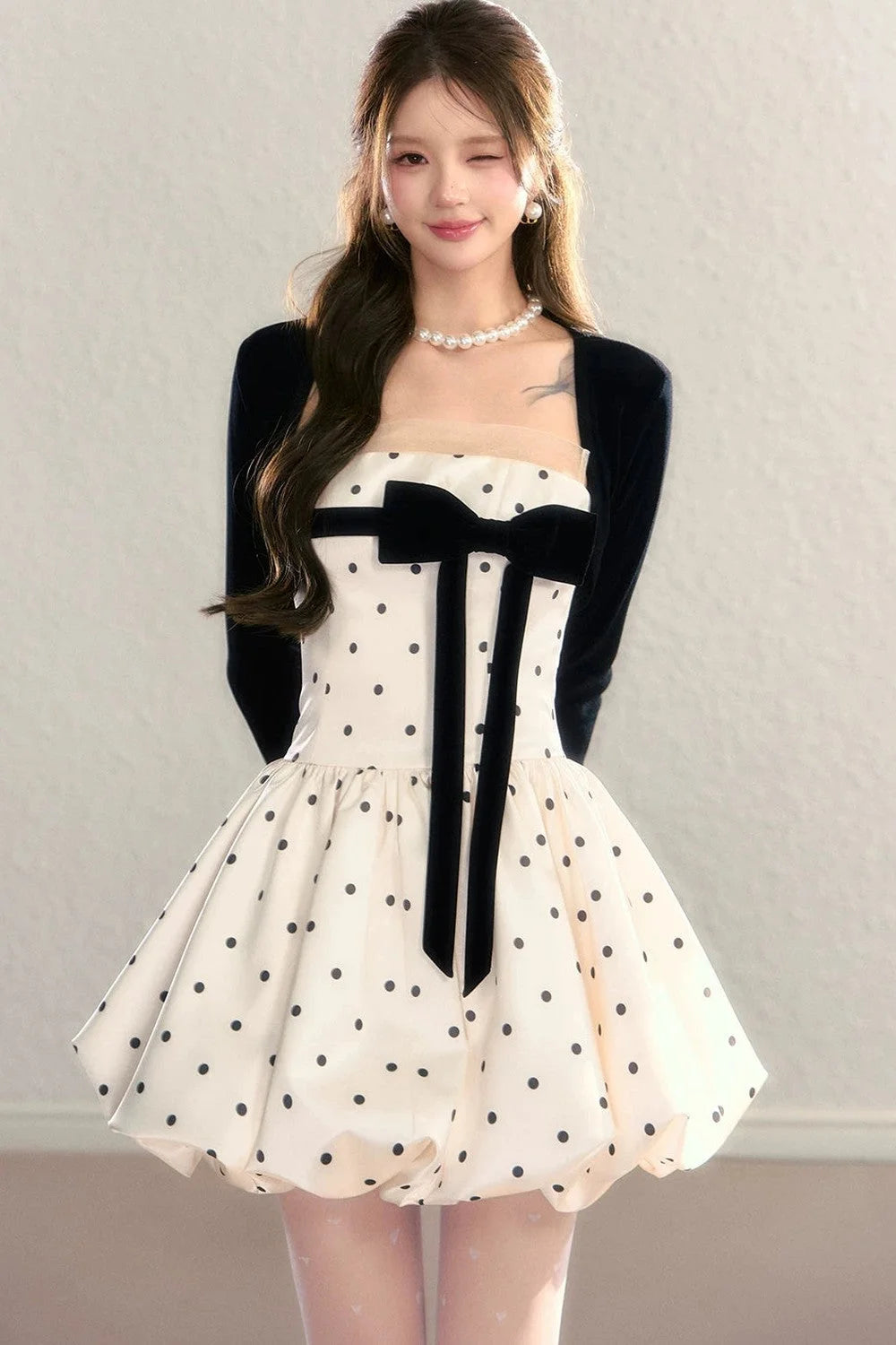 Polka Dot Satin Puff Dress