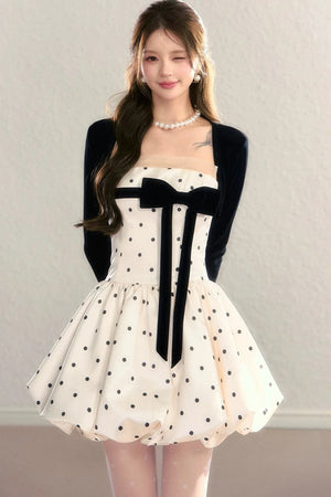 Polka Dot Satin Puff Dress