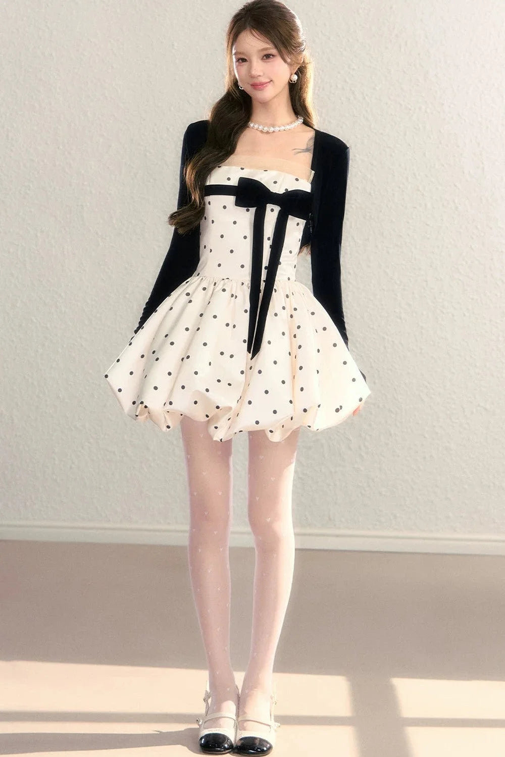 Polka Dot Satin Puff Dress