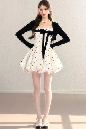 Polka Dot Satin Puff Dress