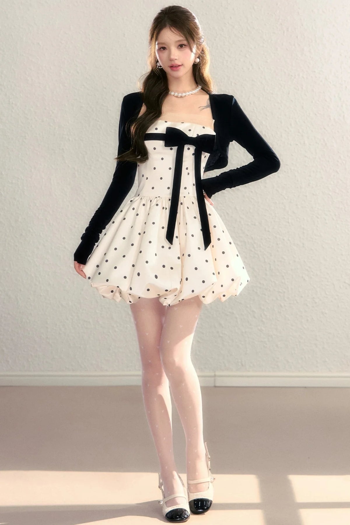 Polka Dot Satin Puff Dress