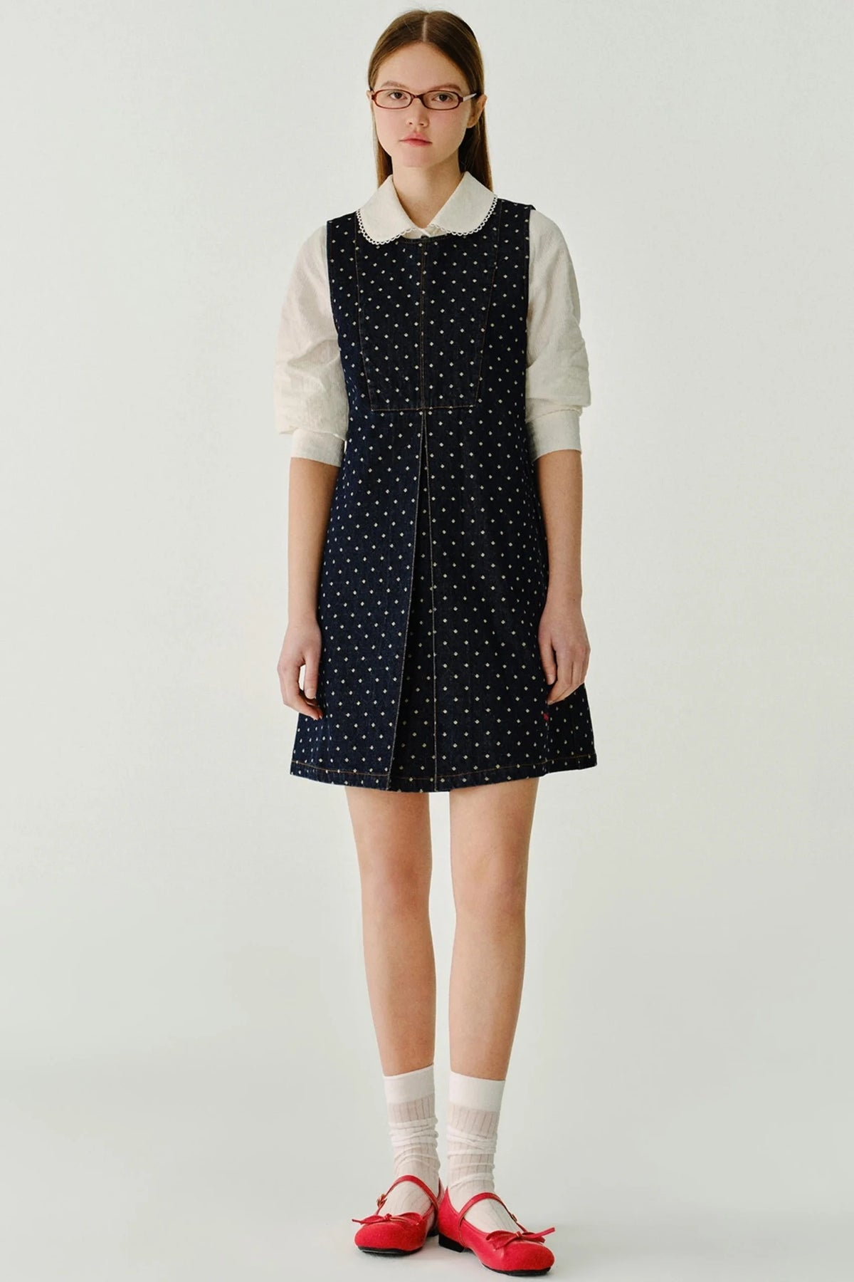 Polka Dot Sleeveless Denim Dress