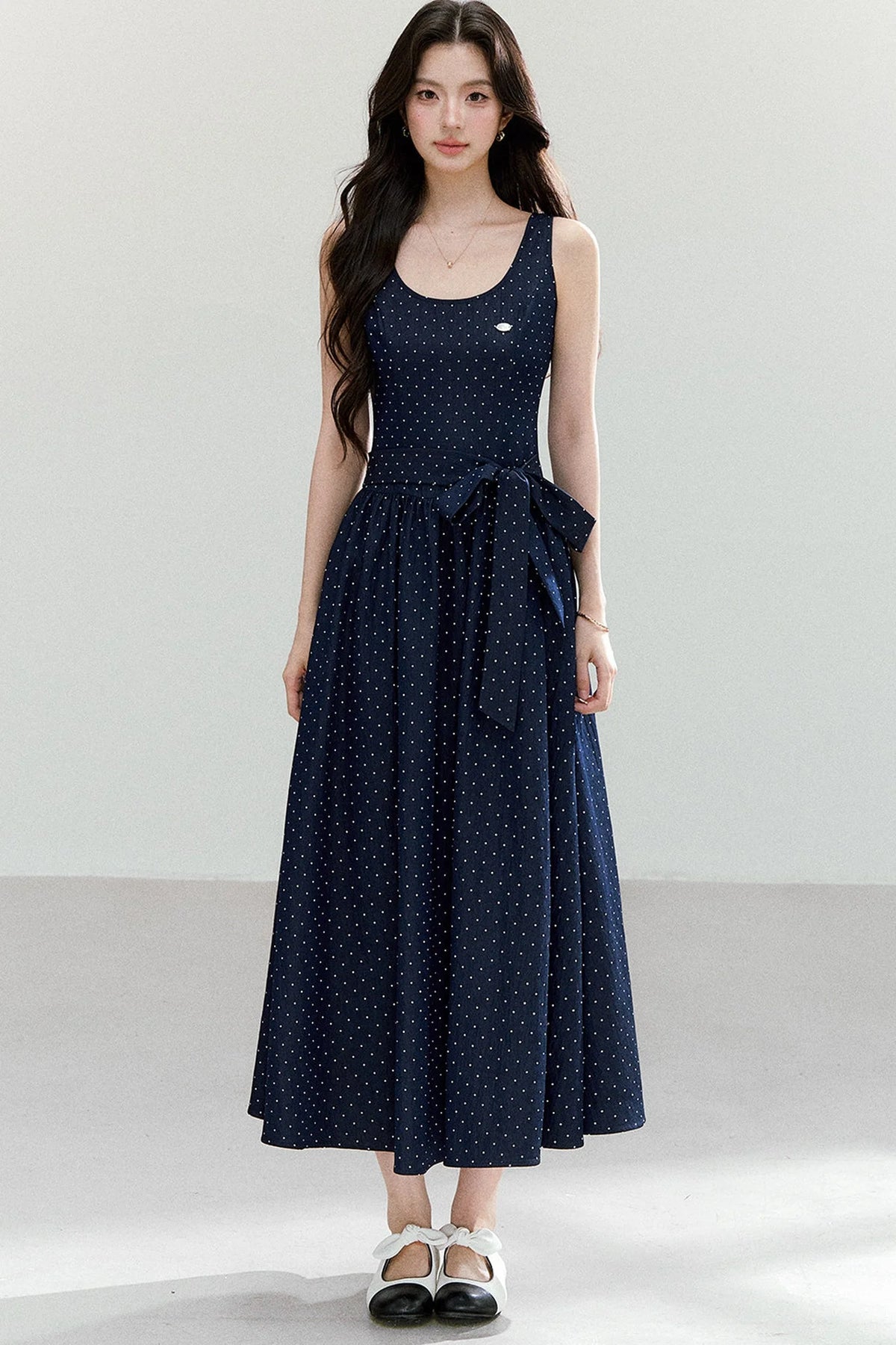 Polka Dot Sleeveless Maxi Dress