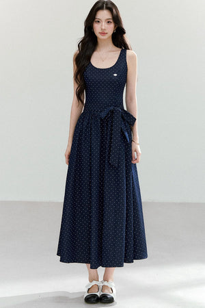 Polka Dot Sleeveless Maxi Dress