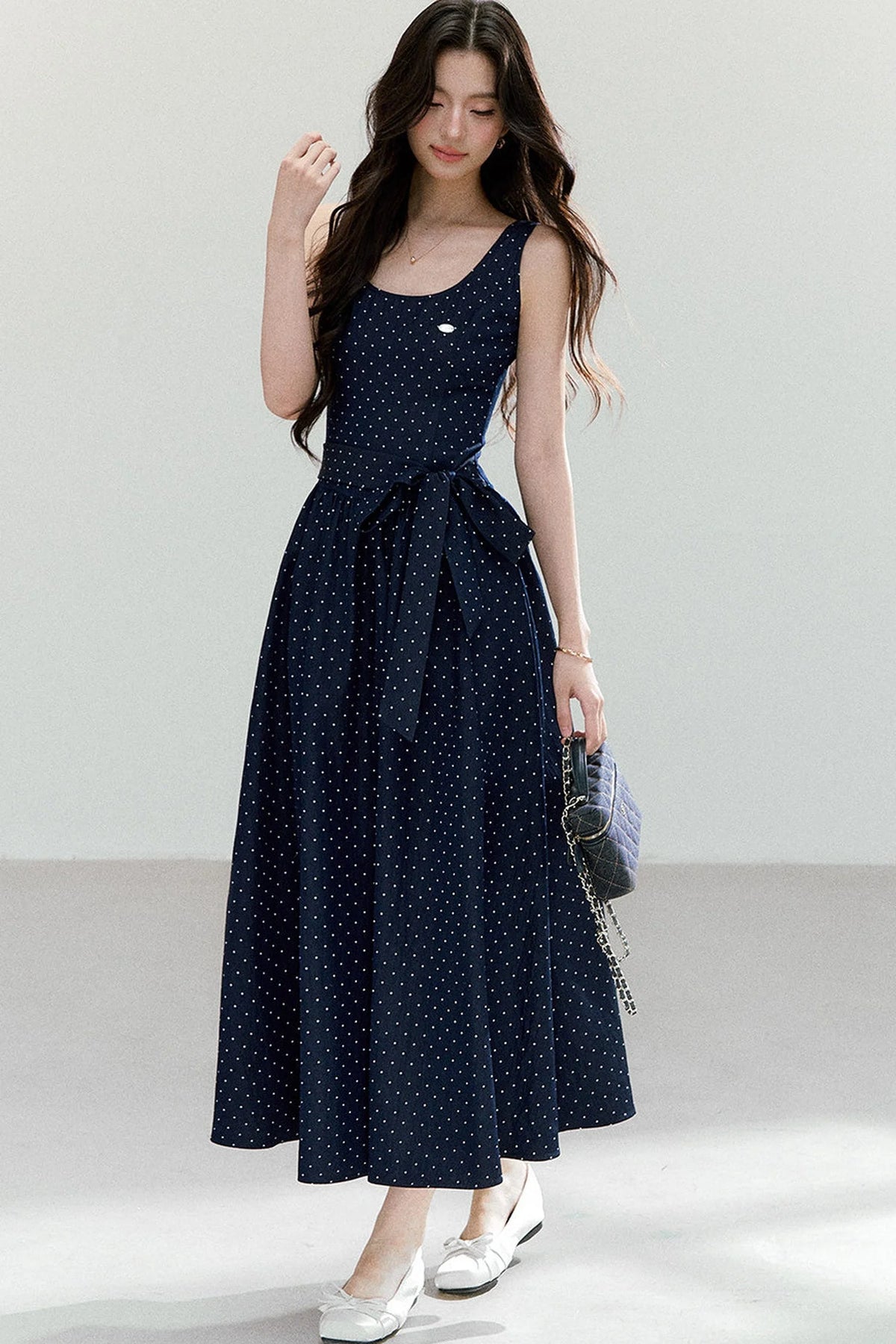 Polka Dot Sleeveless Maxi Dress