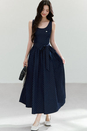 Polka Dot Sleeveless Maxi Dress