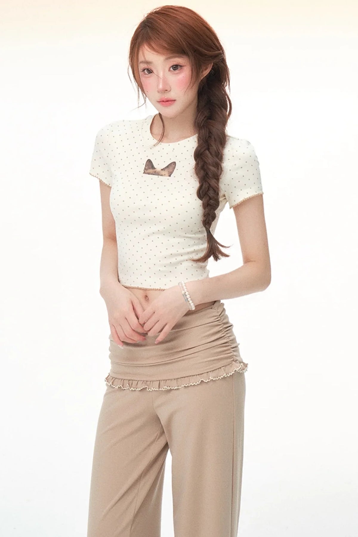 Polka Dot Tencel Top and Pants Set-Up