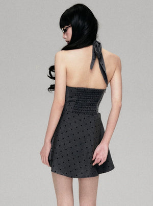 Polka Dot Tie Halterneck Dress