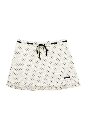 Polka Dot Tie Neck Short-Sleeved Shirt and Skirt Set-Up