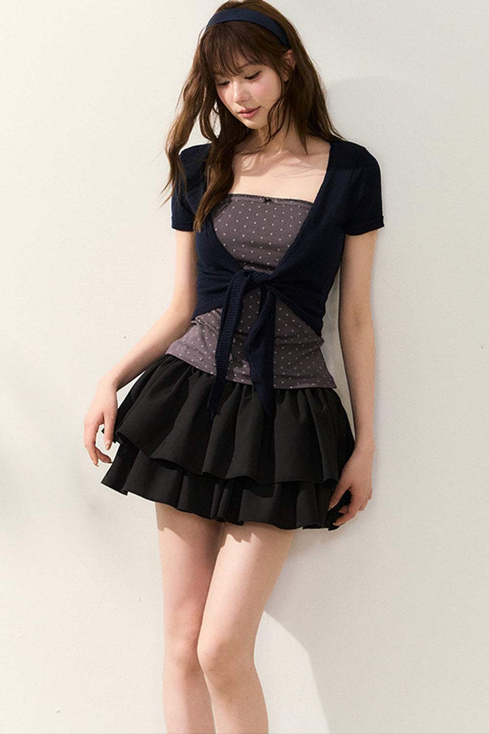 Polka Dot Tube Top and Knit Cardigan Set