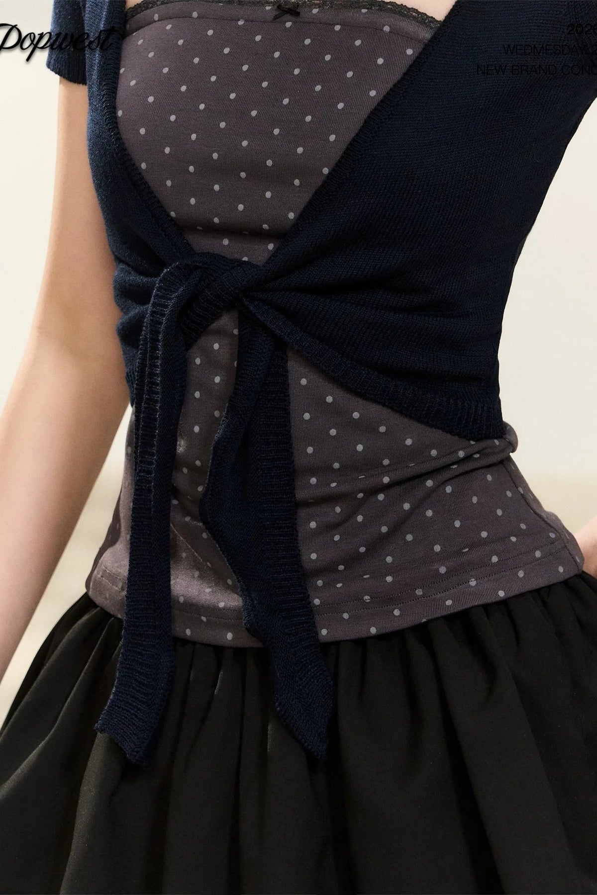 Polka Dot Tube Top and Knit Cardigan Set