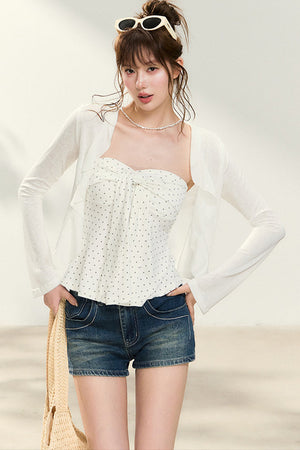 Polka Dot Tube Top and Shawl Cardigan Set