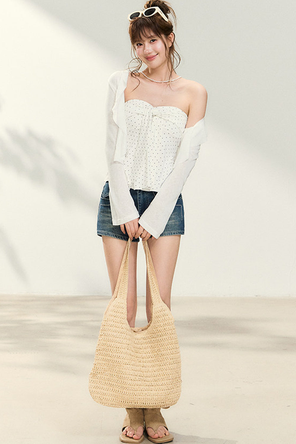 Polka Dot Tube Top and Shawl Cardigan Set