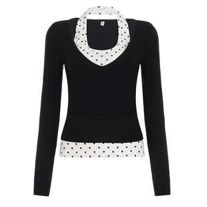 Polka Dot V-Neck Layered T-Shirt Set