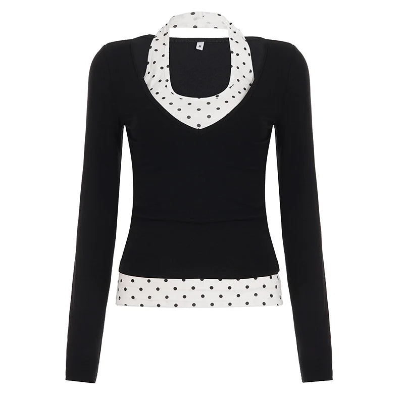 Polka Dot V-Neck Layered T-Shirt Set