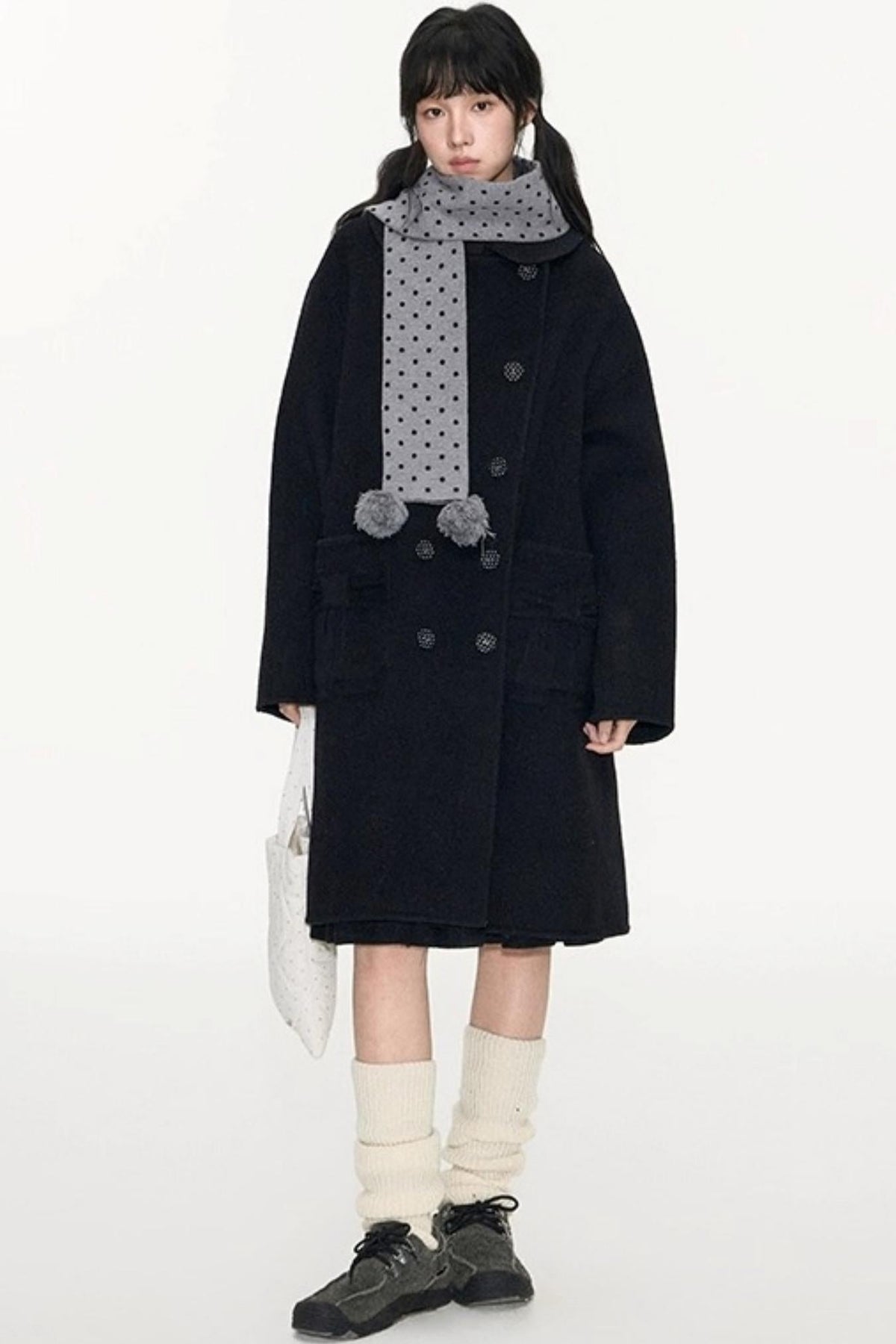 Polka Dot Wool Knit Scarf